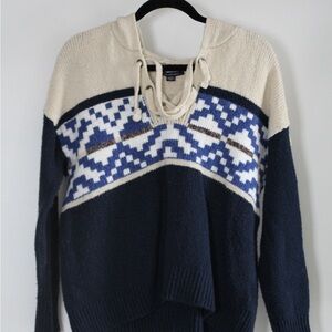 Navy and Cream Hooded Sweater